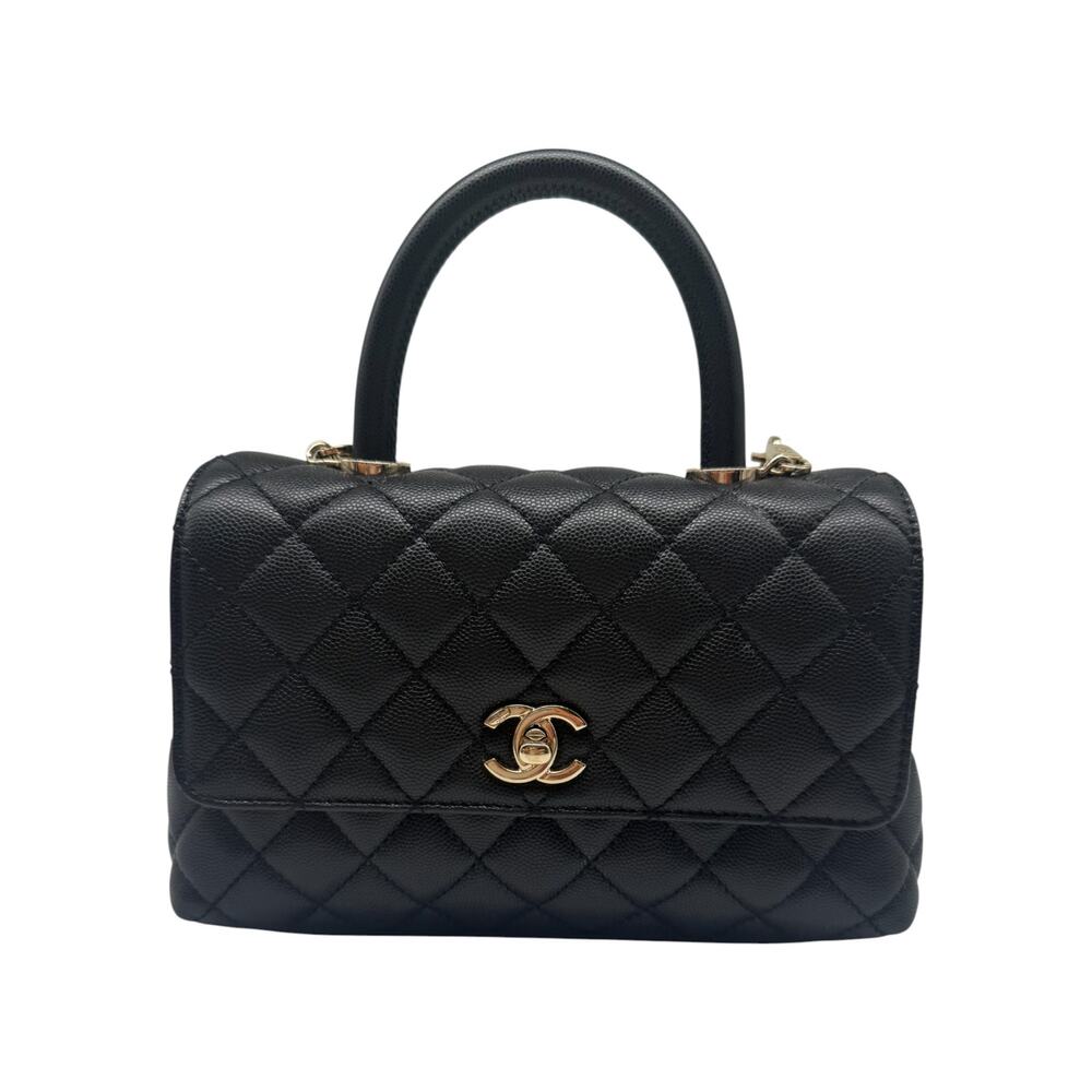Chanel Caviar Leather Quilted CC Logo Coco Handle Mini Crossbody Bag Black